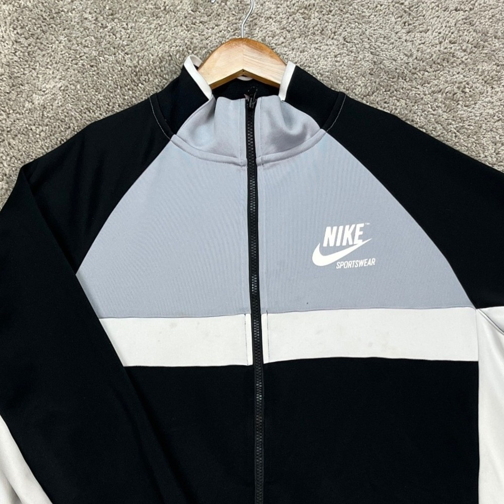 Nike Jacket Mens XL Black Gray White Colorblock Full Zip Track Sportswear STAIN - Picture 2 of 15
